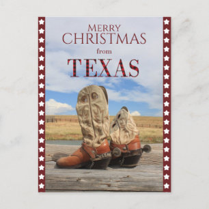 Star Border Texas Cowboy Boots kerst Feestdagenkaart