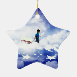 Star Boy met Little Red Wagon of Stars Keramisch Ornament