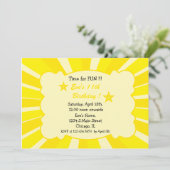 Star Burst - Yellow Birthday Invitation Kaart (Staand voorkant)