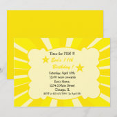 Star Burst - Yellow Birthday Invitation Kaart (Voorkant / Achterkant)