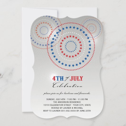 Star Bursts Fireworks Vierde van juli Uitnodiging (Voorkant)