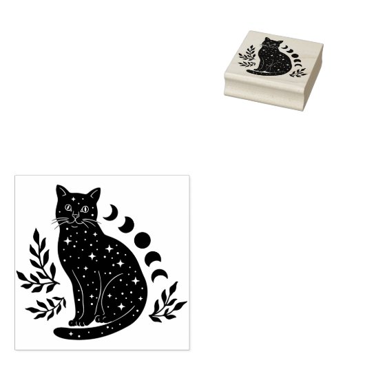 Star Cat- en moonfasen Rubberstempel (Gestempeld)