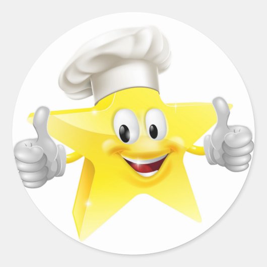 Star chef mascot ronde sticker (Voorkant)