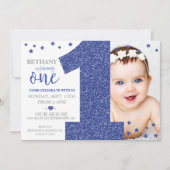 Star Confetti First Birthday Faux Glitter Invite Kaart (Voorkant)