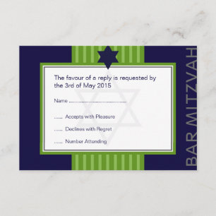 Star de David Bar Mitzvah ruban vert & bleu RSVP