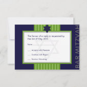 Star de David Bar Mitzvah ruban vert & bleu RSVP (Devant)