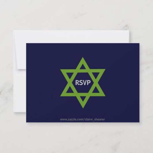 Star de David Bar Mitzvah ruban vert & bleu RSVP (Dos)