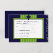 Star de David Bar Mitzvah ruban vert & bleu RSVP (Devant / Derrière)