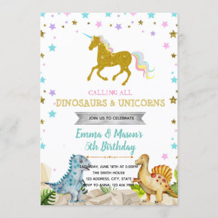 Star dinosaurus eenhoorn feestthema uitnodiging