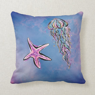 *~* Star Fish Jelly Fish Abstract Beach Waterverf Kussen