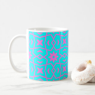 Star Flower Pattern in Pink and Turquoise Koffiemok