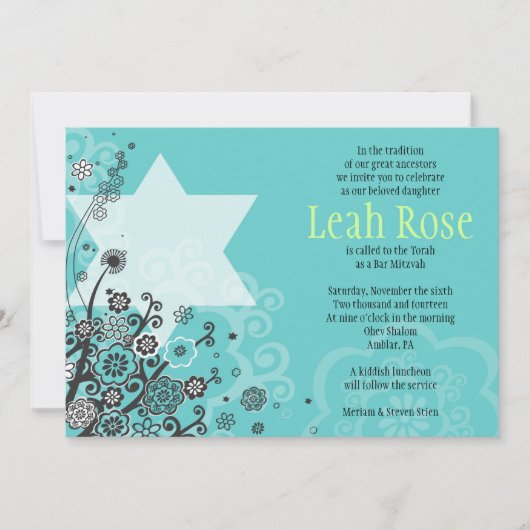 STAR FLOWERS Bat Mitzvah Uitnodiging (Voorkant)
