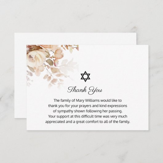 Star funéraire de David Mémorial aquarelle Merci (Devant / Derrière)