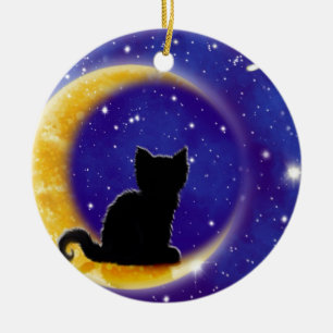 Star Gazing Cat Keramisch Ornament