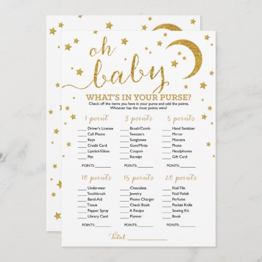 Star Gold Glitter Wat zit er in je tas Kaart (Voorkant / Achterkant)