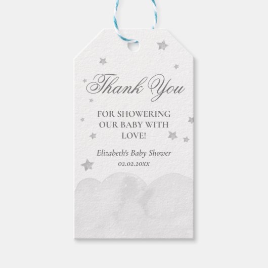 Star Grey Baby shower Dank je cadeau Labels Cadeaulabel (Voorkant)