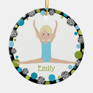 Star Gymnast Blonde in Aqua en Green Keramisch Ornament