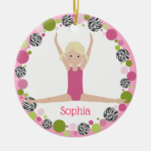 Star Gymnast Blonde Pony Tails in Pinks Keramisch Ornament