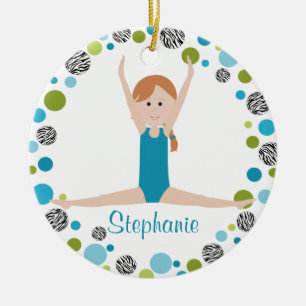 Star Gymnast in Aqua en Green Personalized Keramisch Ornament