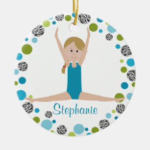 Star Gymnast in Aqua en Green Personalized Keramisch Ornament