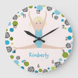 Star Gymnast in Aqua en Green Wall Clock Grote Klok
