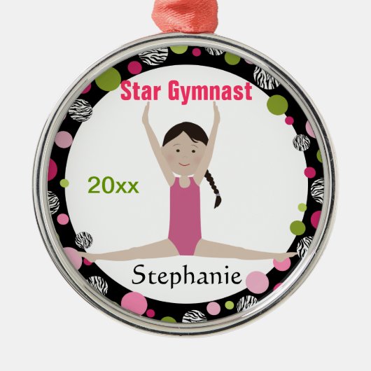 Star Gymnast Keepomwille Pink en Green Metalen Ornament (Voorkant)