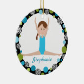 Star Gymnast met bruin Braid in Aqua en groen Keramisch Ornament (Rechts)