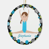 Star Gymnast met bruin Braid in Aqua en groen Keramisch Ornament (Links)