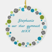 Star Gymnast met bruin Braid in Aqua en groen Keramisch Ornament (Achterkant)