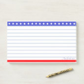 Star Header op Blauw Rood & Wit Gelijnd Post-it® Notes (Op bureau)