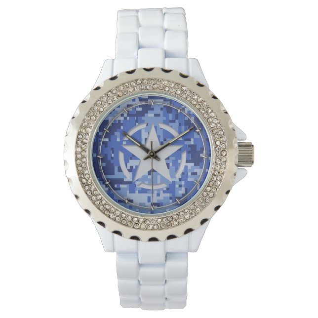 Star Label Decal Navy Blue Camo Horloge (Voorkant)