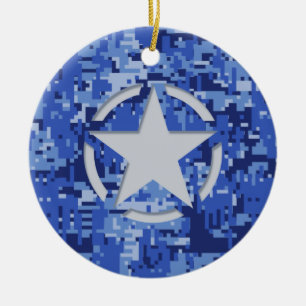 Star Label Decal Navy Blue Camo Keramisch Ornament