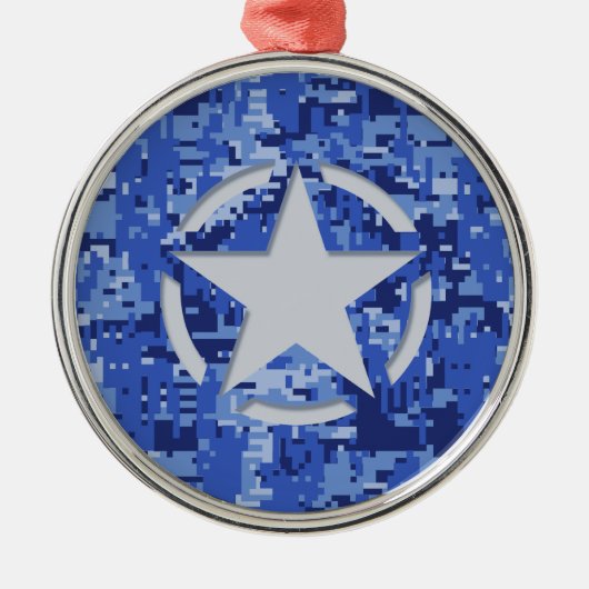 Star Label Decal Navy Blue Camo Metalen Ornament (Voorkant)