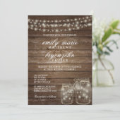 Star Light Mason Jar op Rustic Wood Weddenschap Kaart (Staand voorkant)