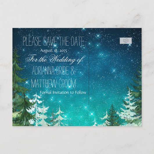 Star Light Night Forest Bruiloft Bewaar de datum Aankondigingskaart (Achterkant)
