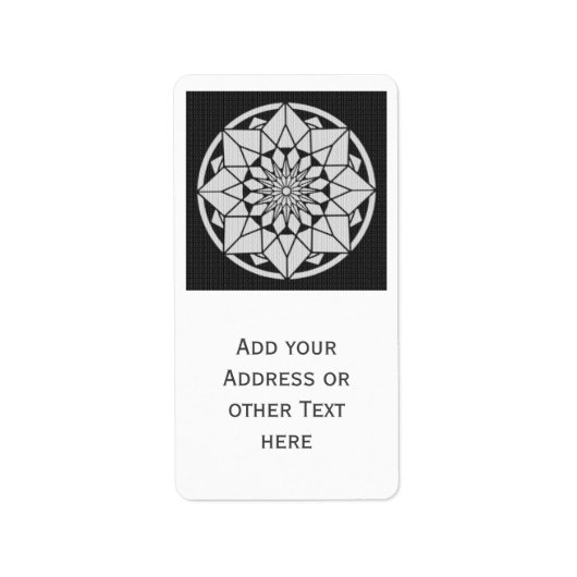 Star Mandala breit zwart & wit Etiket (Voorkant)