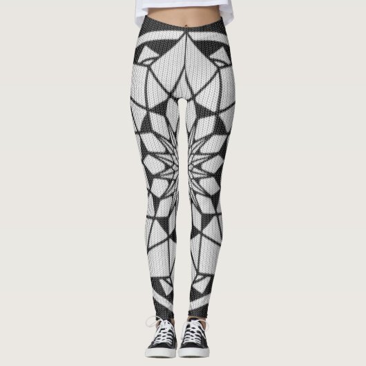 Star Mandala breit zwart & wit Leggings (Voorkant)