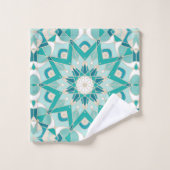Star Mandala Motif, Aqua, Turquoise, Crème (Gant de toilette)