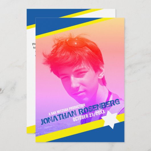 Star moderne de David Photo Bar Invitation Mitzvah (Devant / Derrière)