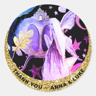 *~* Star Moon Fairy Tales Gold Glitter Castle Ronde Sticker