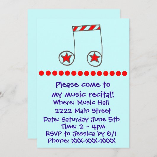 Star Musical Note Musique Considérant Invitation (Devant / Derrière)