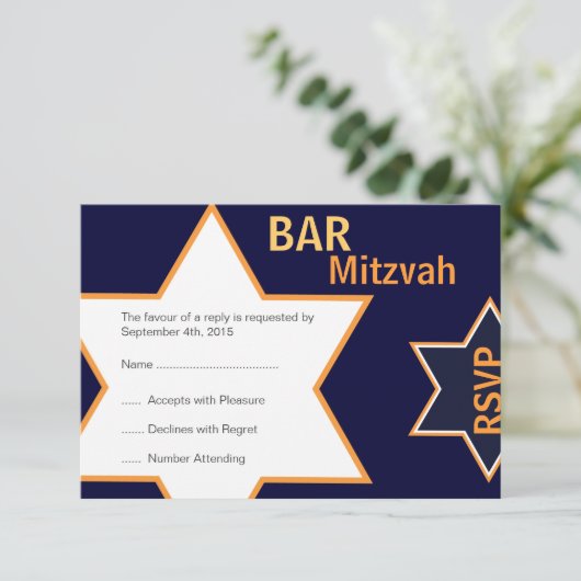 Star of David Bar Mitzvah Orange & Blue RSVP (Debout devant)