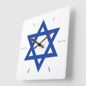 Star of David Blue White Hour Hands Vierkante Klok (Hoek)