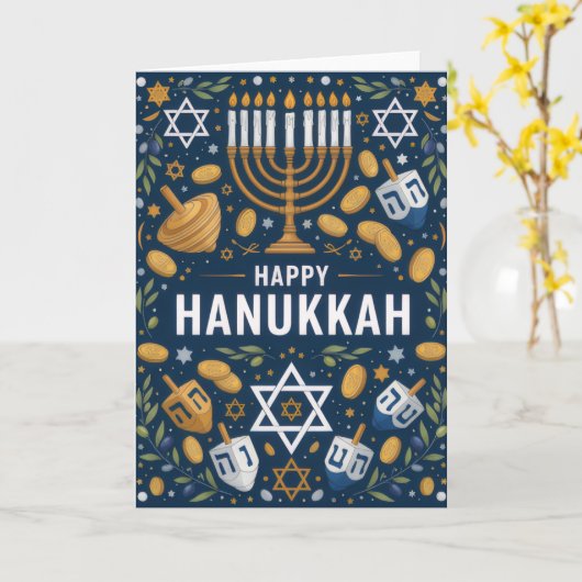 Star of David Menorah Pattern – Happy Hanukkah Kaart (Gele Bloem)