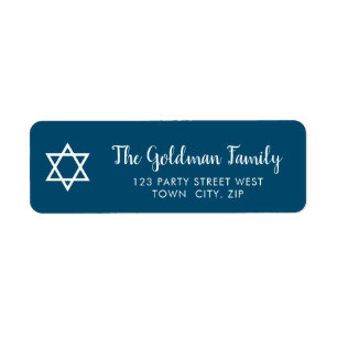 STAR OF DAVID modern eenvoudig donkerblauw wit Etiket