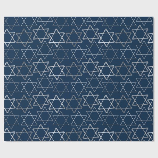 Star of David Pattern | Navy blauw en zilver Cadeaupapier (Vlak)