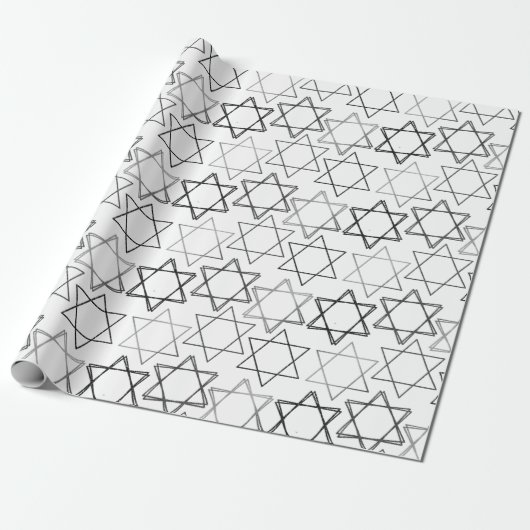 Star of David Pattern | Silver en White Classic Cadeaupapier (Uitgerold)