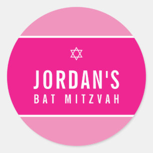 STAR OF DAVID  roze vleermuis mitzvah logo Ronde Sticker