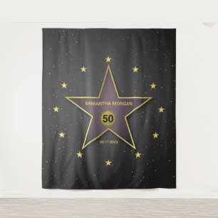 Star of Fame Verjaardag Achtergrond Banner Goud Zw Wandkleed