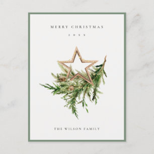 Star Ornament Pine Branch Fauna Merry Kerstmis Feestdagenkaart